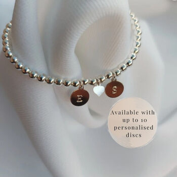 Sterling Silver Personalised Initial Disc Charm Stretch Bracelet, 7 of 7