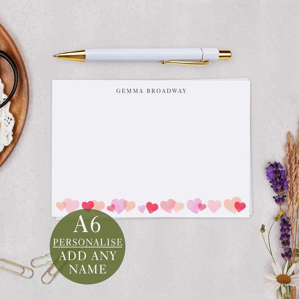 Personalised Pink Heart Note Cards A6 Notecard Set, 1 of 5