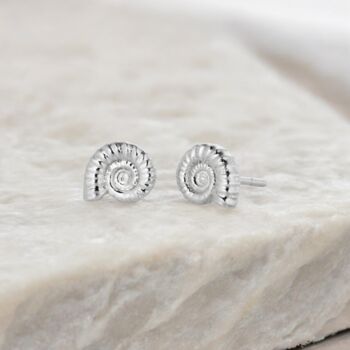 Sterling Silver Ammonite Shell Stud Earrings, 4 of 10