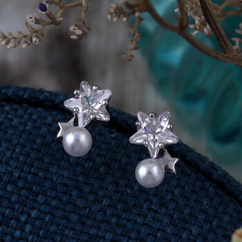 Friendship Star Pearl Sterling Silver Earrings, 2 of 7