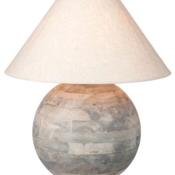 Mister Biggie Large Grey Wash Wooden Lamp Linen Shade, 4 of 6