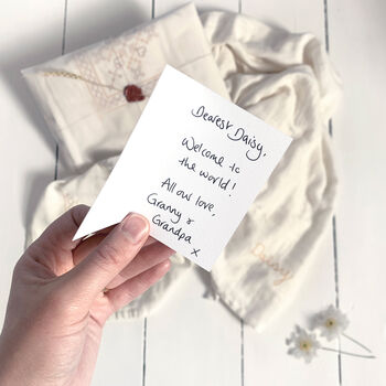 Organic Personalised Embroidered Muslin Swaddle Blue, 2 of 3