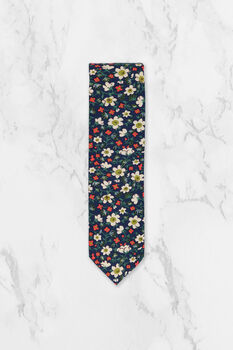 Wedding Handmade Cotton Floral Print Tie In Navy Blu, 4 of 8