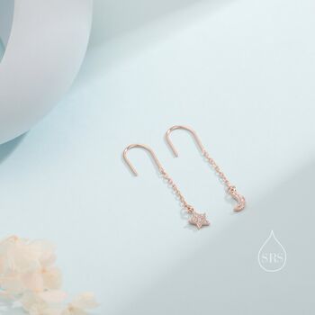 Asymmetric Star And Moon Cz Drop Earrings, 2 of 11