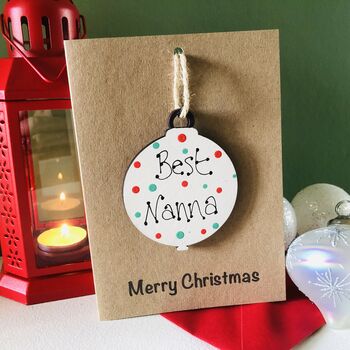 Personalised Nanna Bauble Christmas Card Decoration, 2 of 3