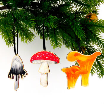 Chanterelle Mushroom Wooden Hanging Decoration, 4 of 5