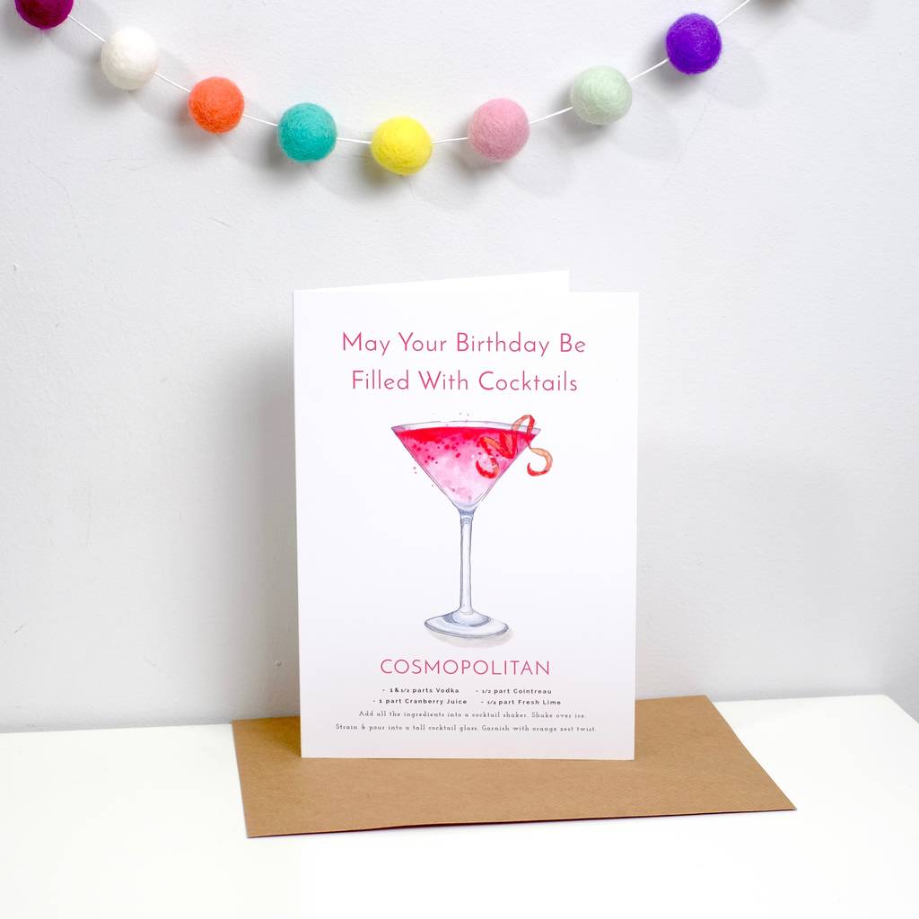 cocktail birthday card cosmopolitan by bold & bright