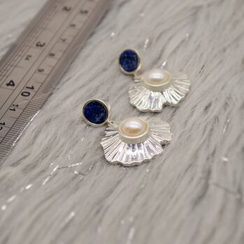 Raw Lapis Lazuli And Pearl Sterling Silver Earrings, 2 of 6