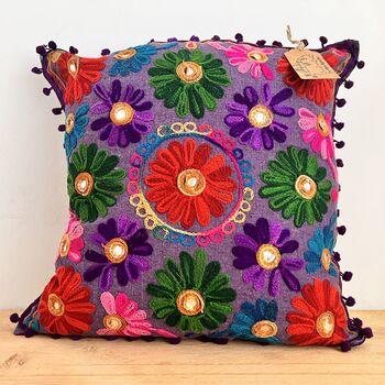 Hand Embroidered Flower Cushion Cover, 5 of 11