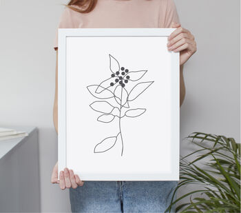 Black And White Set Of Three Floral Line Art Prints, 4 of 5