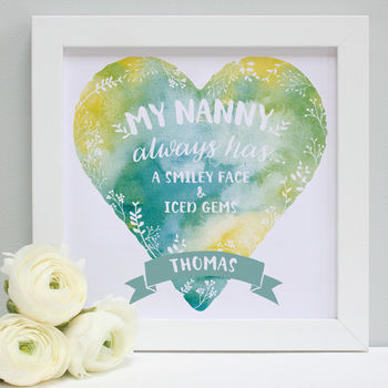 Personalised Nanny's Watercolour Heart Framed Print, 4 of 10