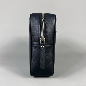 Black Leather Top Zip Wash Bag, 5 of 8
