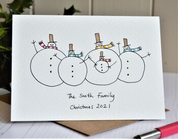 Personlised Snowman Family Handmade Card, 6 of 7