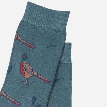 Men's Pheasant Print Bamboo Socks Teal, 3 of 3