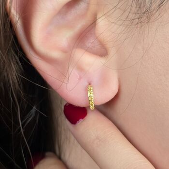 Citrine November Birthstone Small Huggie Hoop Earrings, 2 of 5