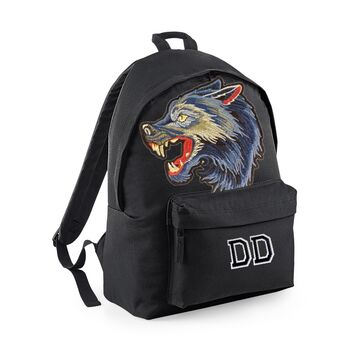 Personalised Backpack With Big Wolf Head, 3 of 9