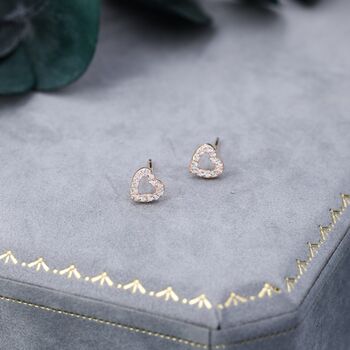 Open Heart Cz Stud Earrings In Sterling Silver, 2 of 12