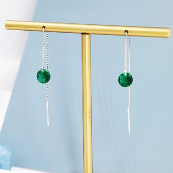 Emerald Green Cz Dot Threader Earrings, 4 of 10