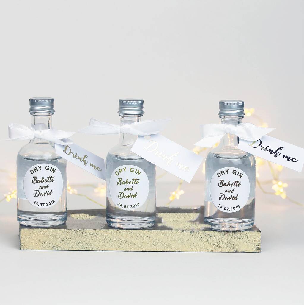 Personalised White And Gold Mini Gin Wedding Favours, 1 of 5