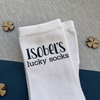 Personalised White Lucky Exam Socks, 3 of 3