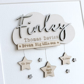 Personalised Wooden Baby Name Cloud Print – Dream Big Little One, 2 of 3