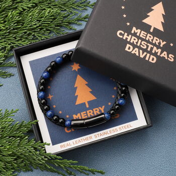 Christmas Personalised Multi Layered Beaded Leather Bracelet For Men, 6 of 11