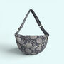 Cross Body Sling Bag | Grey And White Block Print Floral Cotton, thumbnail 4 of 4