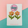 Flower And Stem Glitter Earrings, thumbnail 1 of 2