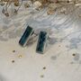 Crackle Blue Green Ceramic Bar Stud Earrings Minimalist Rectangular Studs, thumbnail 5 of 11