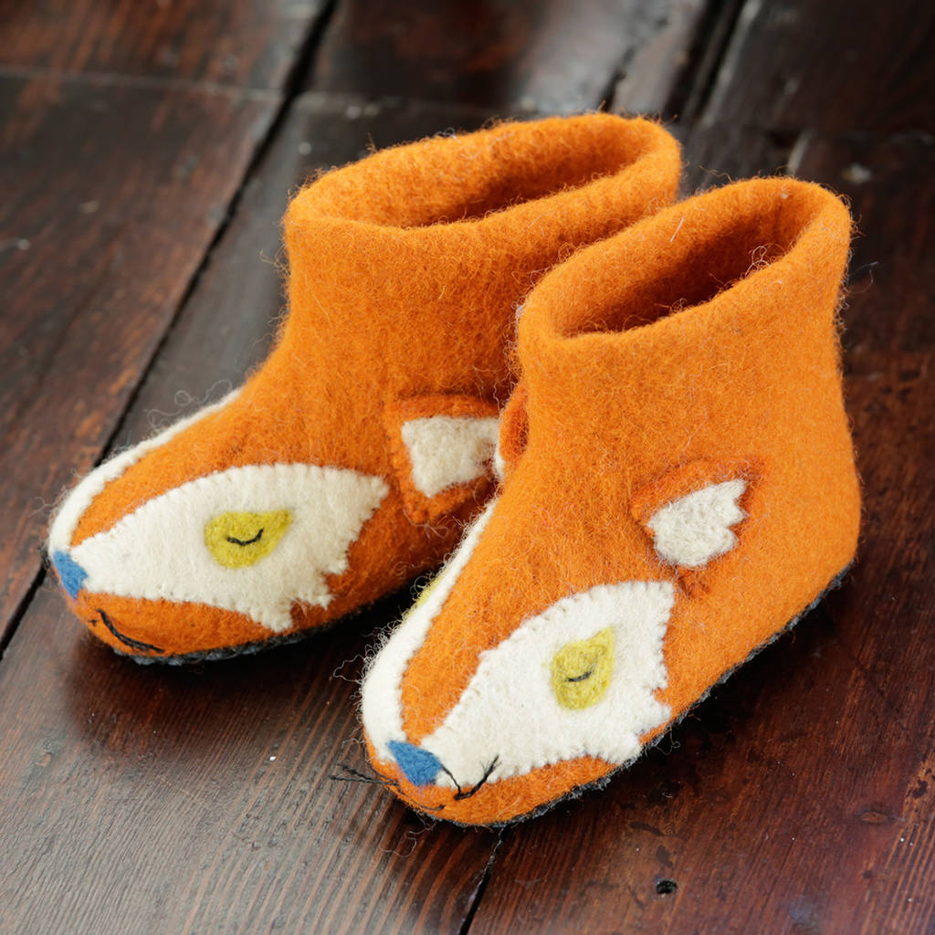 Kids Orange Fox Face Felt Slippers By Piccalilly | notonthehighstreet.com