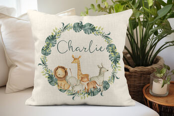 Personalised Safari Animals Printed Cushion, 2 of 2