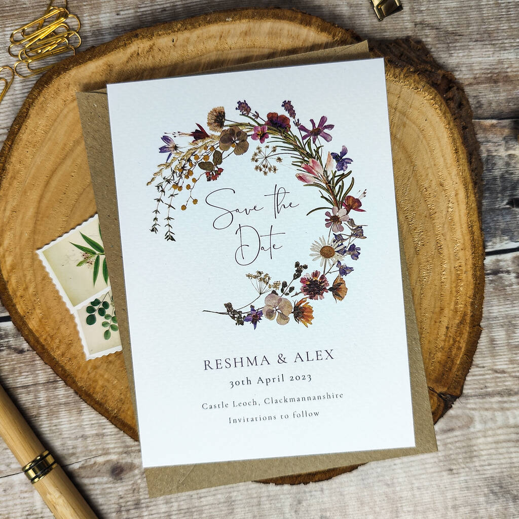 Pressed Flowers Save The Date Cards And Envelopes By Paper Willow ...