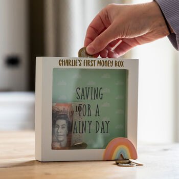 Personalised Saving For A Rainy Day Money Box, 2 of 5
