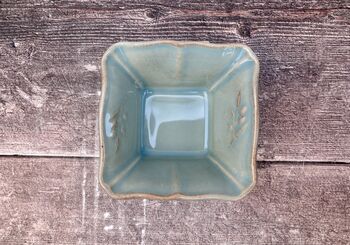Turquoise Square Ramekin With Leaf Detail, 3 of 3