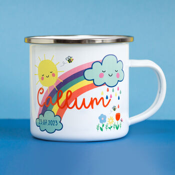 Personalised Children's Rainbow And Clouds Enamel Mug, 5 of 8