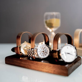 Luxury Walnut Triple Watch Stand Display Personalise, 2 of 6