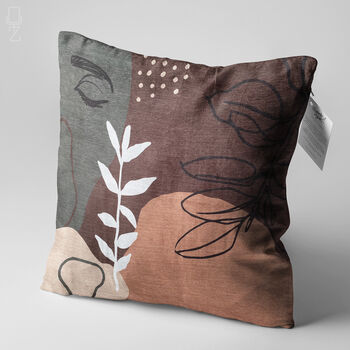 Brown And Green Cushion Cover With Abstract Face, 3 of 7