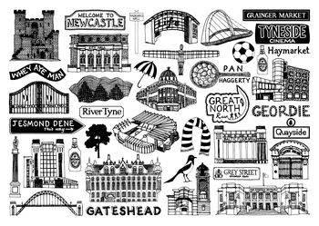 Newcastle Black And White Illustrated Greeting Card, 4 of 6