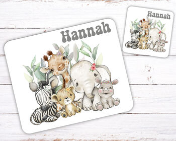 Kids Personalised Animals Placemat, Coaster And Mug Dinner Set, 4 of 4