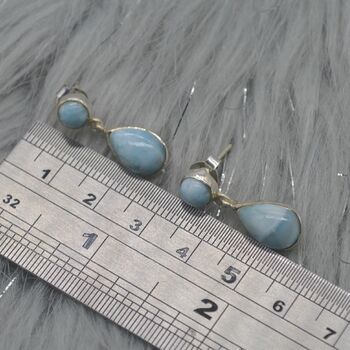 Larimar Earrings: Silver, Blue Gemstone Teardrop, 5 of 6