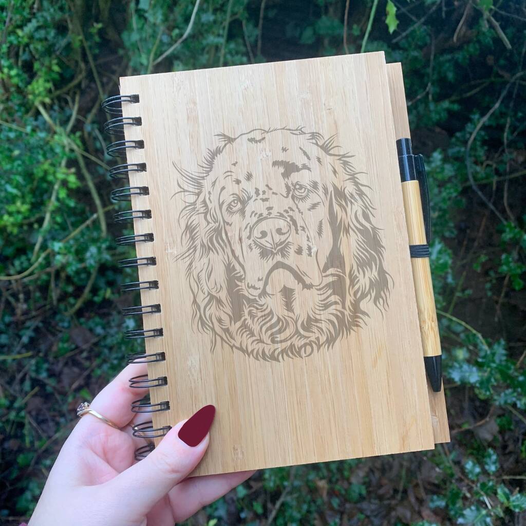 Personalised Clumber Spaniel Face Illustration Engraved Notebook
