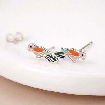 Sterling Silver Enamel Parrot Stud Earrings, 2 of 5