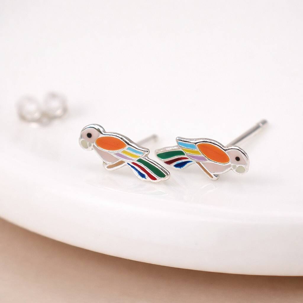 Sterling Silver Parrot Stud Earrings – 10mm X 5mm, 1 of 4