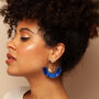 Celeste Blue – Art Deco Silky Tassels And Deco Brass Statement Dangle Earrings, thumbnail 2 of 5