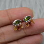 Green Tourmaline Stud Earrings: Silver, Red,Orange Drop, thumbnail 1 of 6