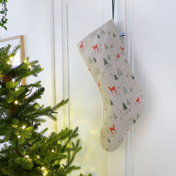 Christmas Reindeer Linen Stocking, 2 of 4