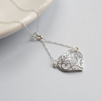 Sterling Silver Filigree Heart Necklace, 2 of 5