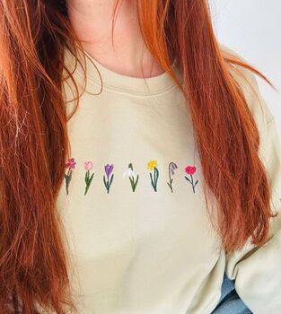 Miniature Spring Flowers Embroidered Sweatshirt, 2 of 6