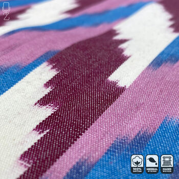 Pink, Blue And Burgundy Cotton Ikat Cushion Cover, 7 of 8