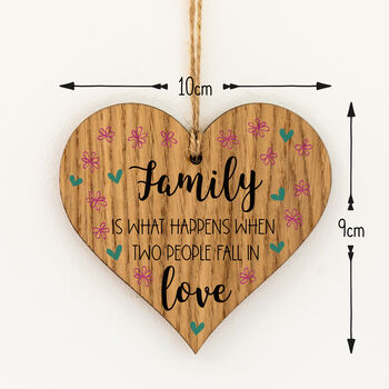 Family Is What Happens Hanging Wood Heart Gift, 3 of 3